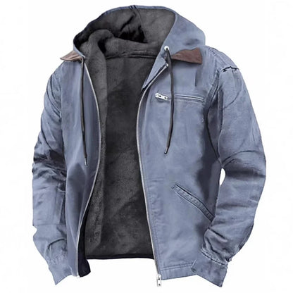 Men's Hooded Jacket Leather-Look Teddy Fleece Lined