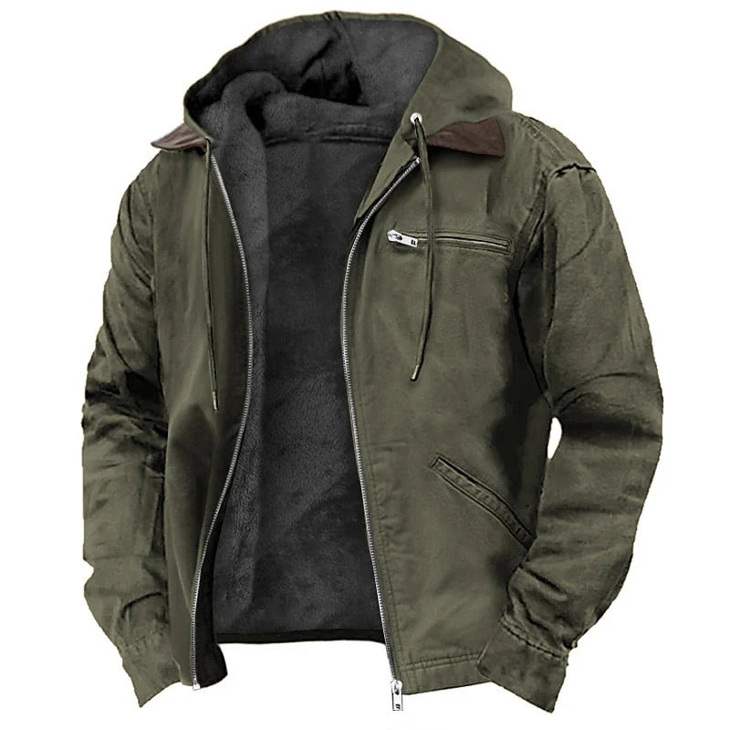 Men's Hooded Jacket Leather-Look Teddy Fleece Lined
