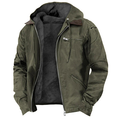 Men's Hooded Jacket Leather-Look Teddy Fleece Lined