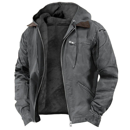 Men's Hooded Jacket Leather-Look Teddy Fleece Lined