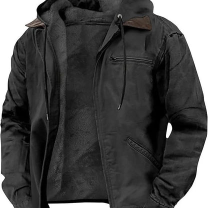 Men's Hooded Jacket Leather-Look Teddy Fleece Lined