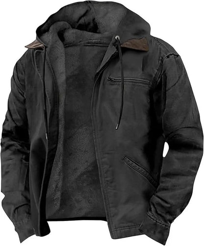 Men's Hooded Jacket Leather-Look Teddy Fleece Lined