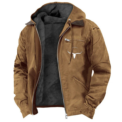 Men's Hooded Jacket Leather-Look Teddy Fleece Lined