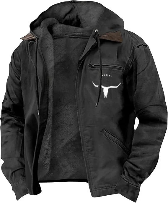 Men's Hooded Jacket Leather-Look Teddy Fleece Lined