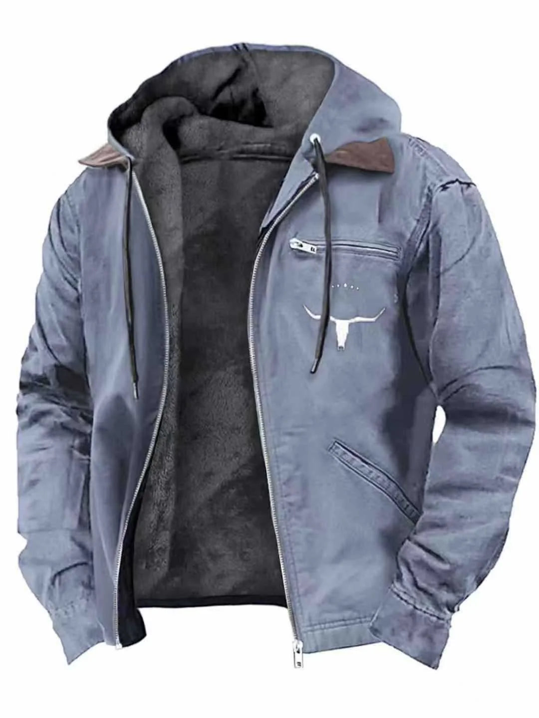 Men's Hooded Jacket Leather-Look Teddy Fleece Lined