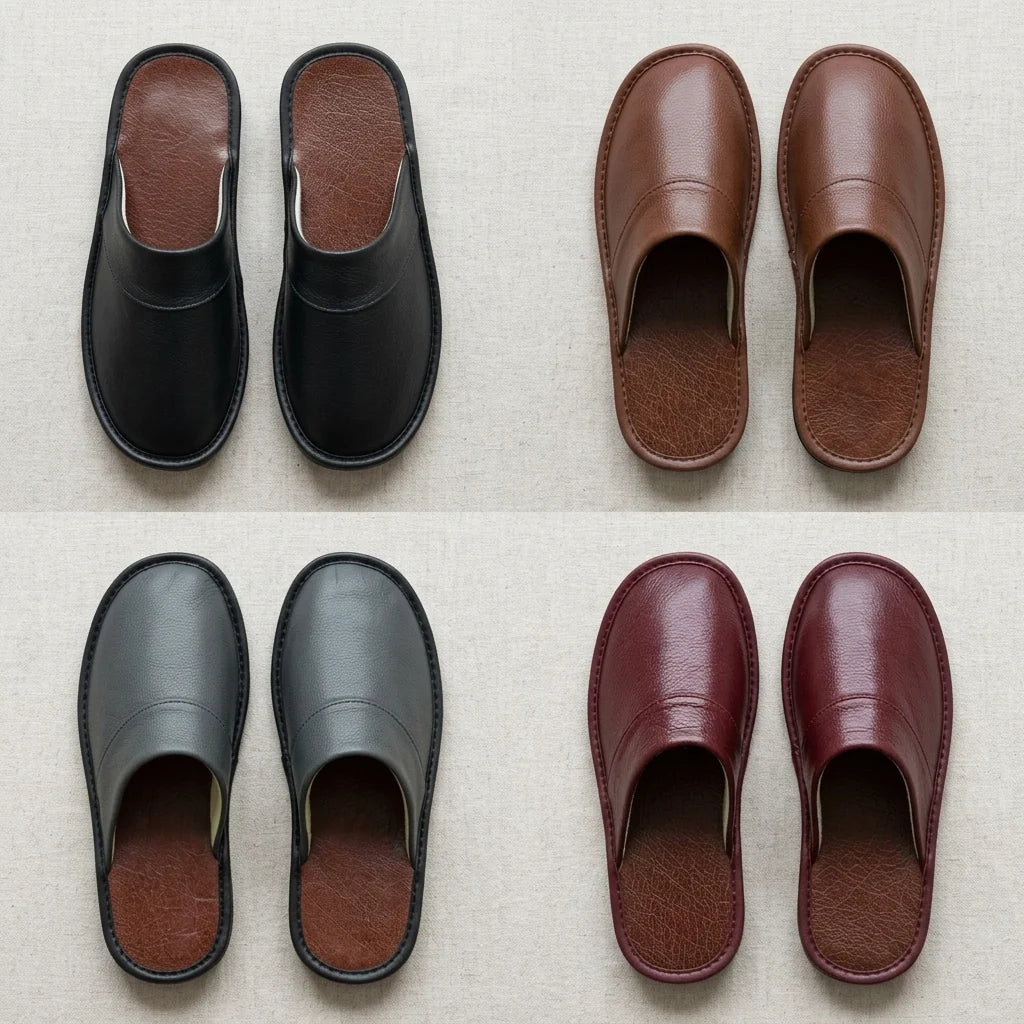 Men's House Slippers Leather-Look Soft Lining Non-Slip Sole