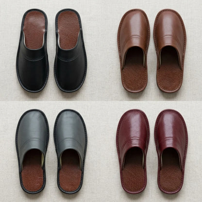 Men's House Slippers Leather-Look Soft Lining Non-Slip Sole