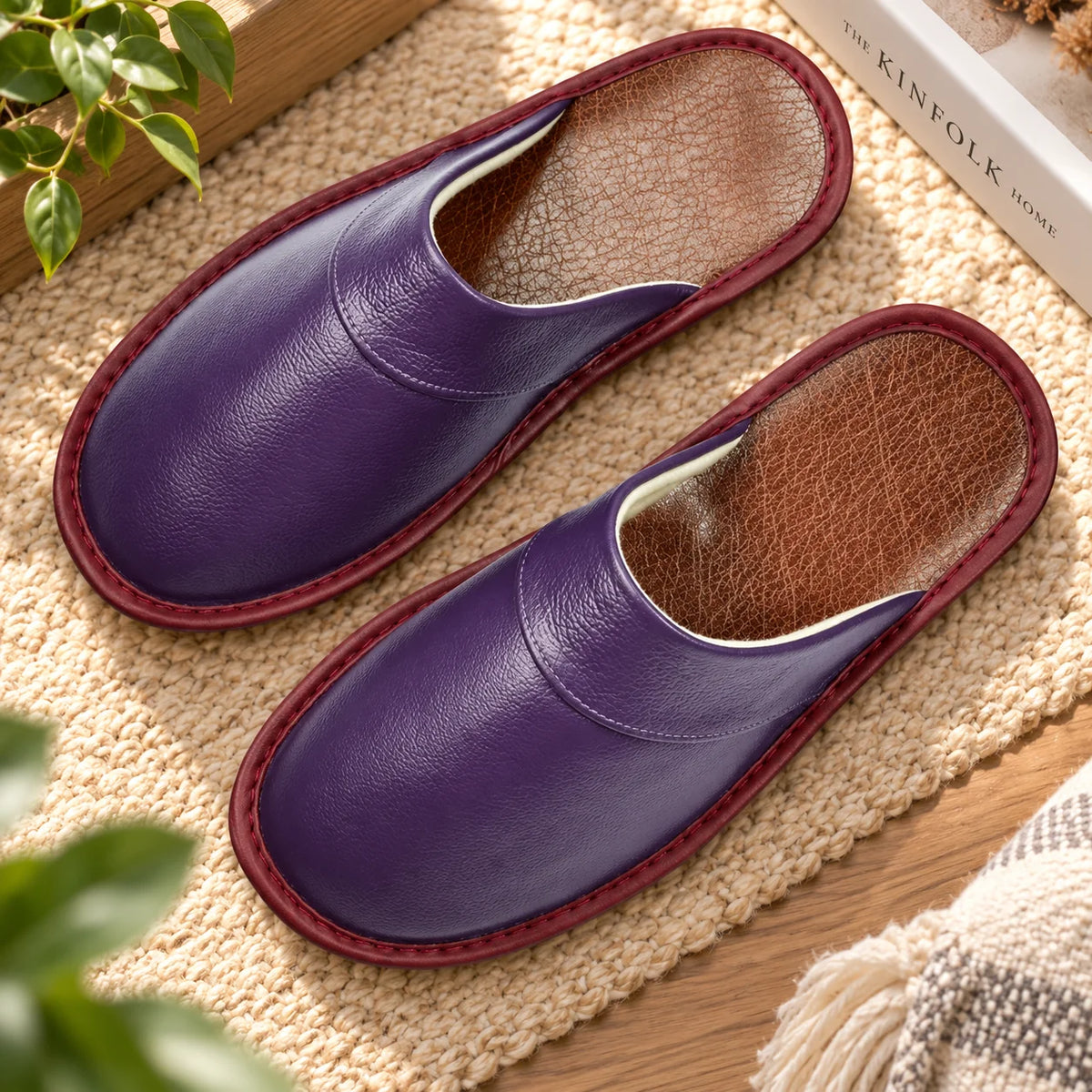 Men's House Slippers Leather-Look Soft Lining Non-Slip Sole