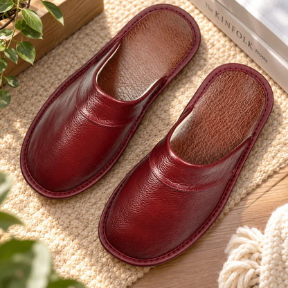 Men's House Slippers Leather-Look Soft Lining Non-Slip Sole