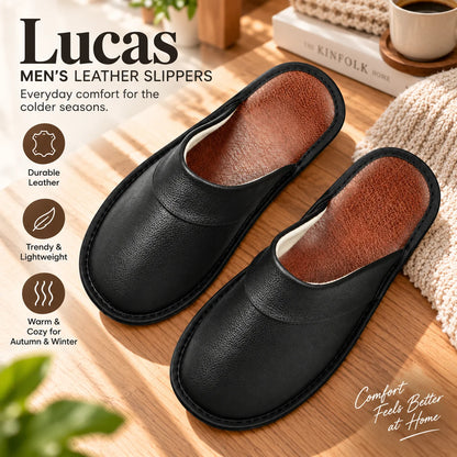 Men's House Slippers Leather-Look Soft Lining Non-Slip Sole