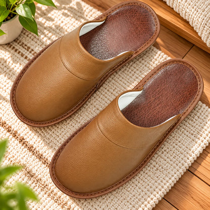 Men's House Slippers Leather-Look Soft Lining Non-Slip Sole