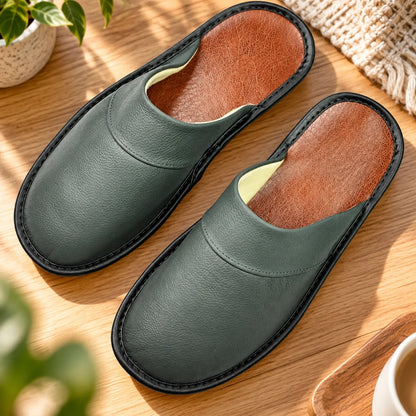 Men's House Slippers Leather-Look Soft Lining Non-Slip Sole