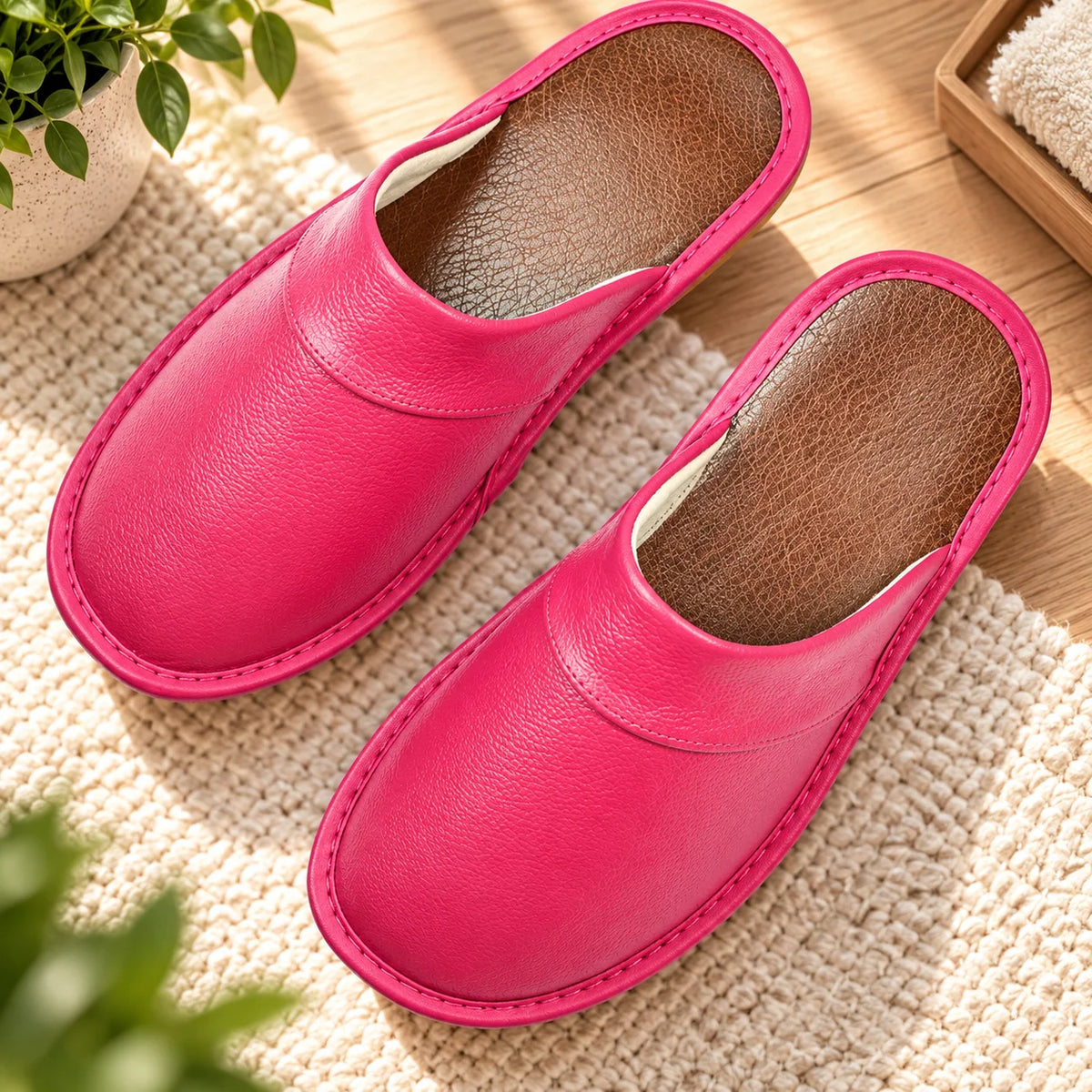 Men's House Slippers Leather-Look Soft Lining Non-Slip Sole