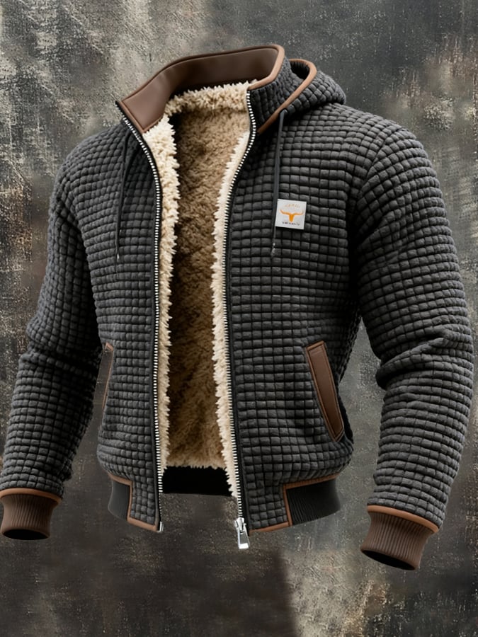 Men's Jacket Quilted Fleece-Lined Windproof Fit