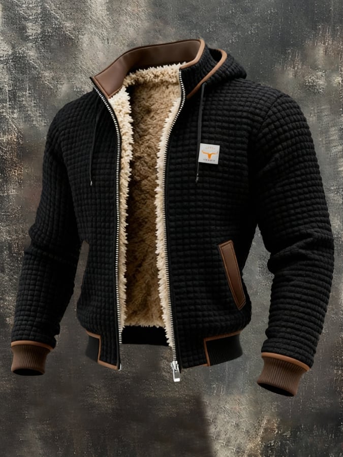 Men's Jacket Quilted Fleece-Lined Windproof Fit