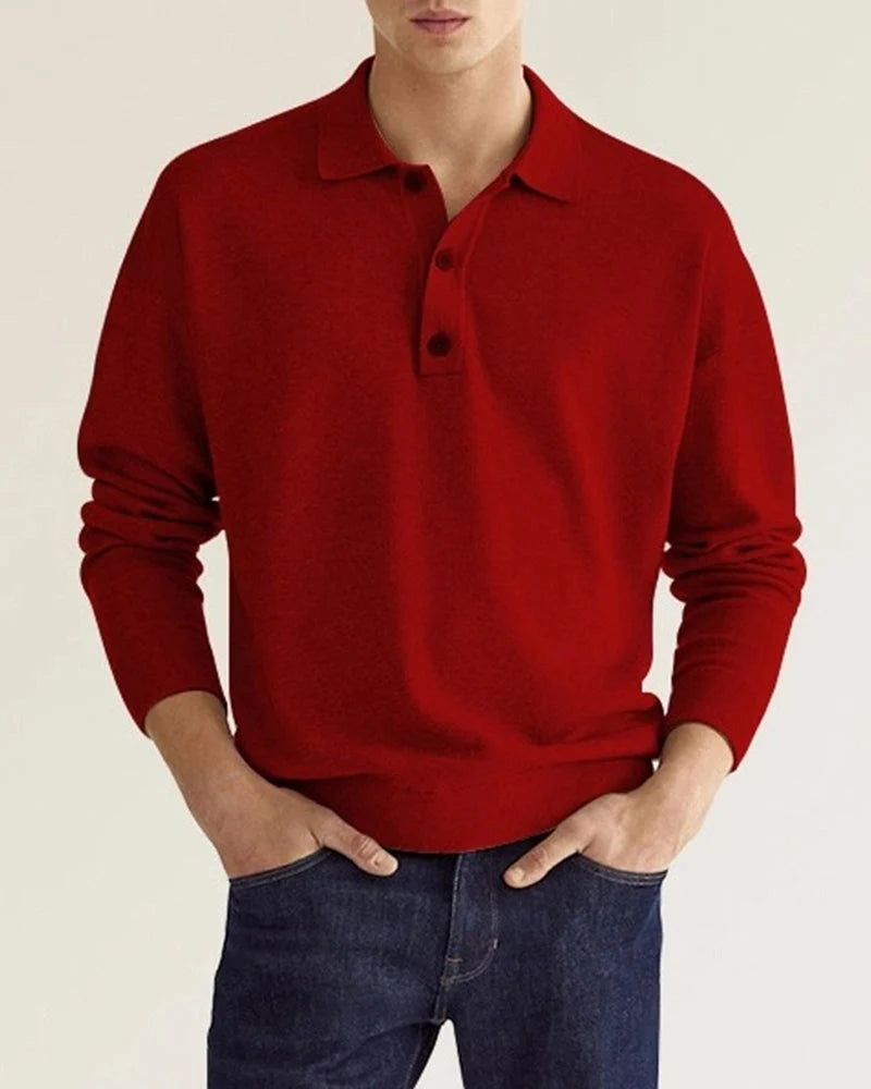 Men's Long Sleeve Polo Regular Fit Classic Collar