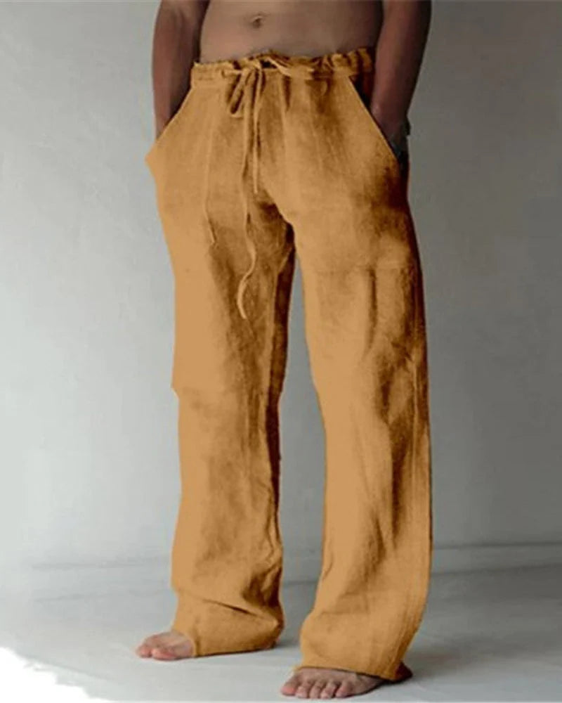 Men's Pants Breathable Cotton Linen Straight Fit