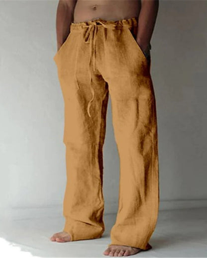 Men's Pants Breathable Cotton Linen Straight Fit