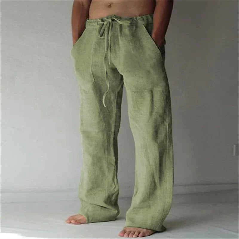 Men's Pants Breathable Cotton Linen Straight Fit