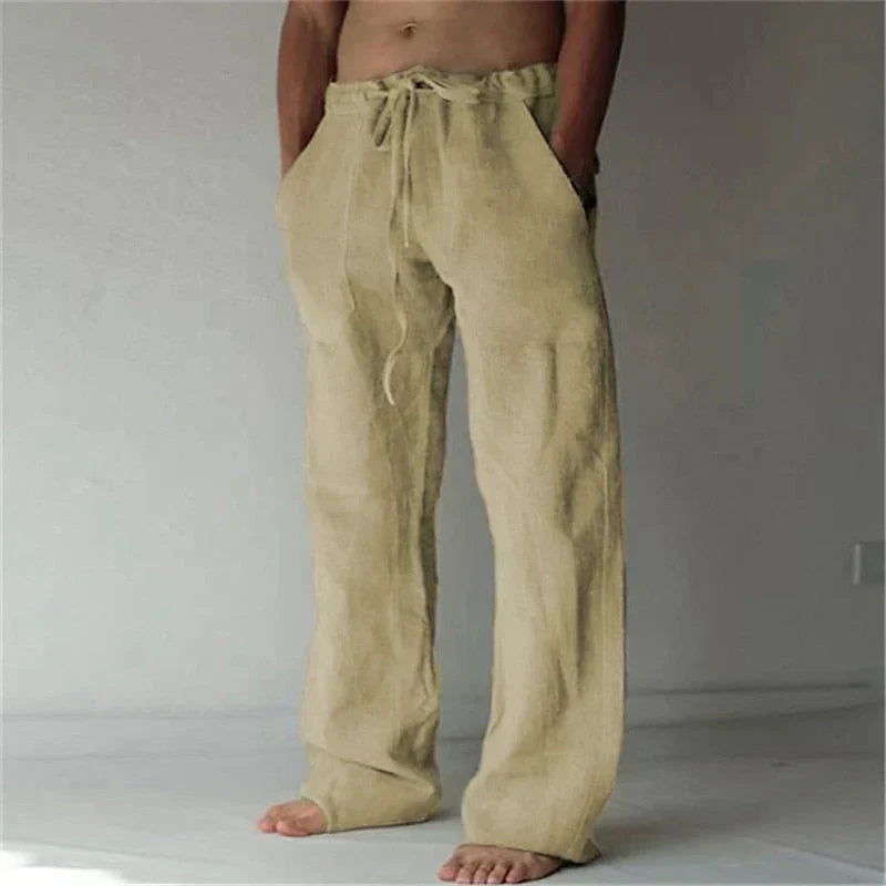 Men's Pants Breathable Cotton Linen Straight Fit