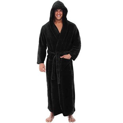 Men’s Robe Plush Fleece Hooded Full-Length Machine-Washable