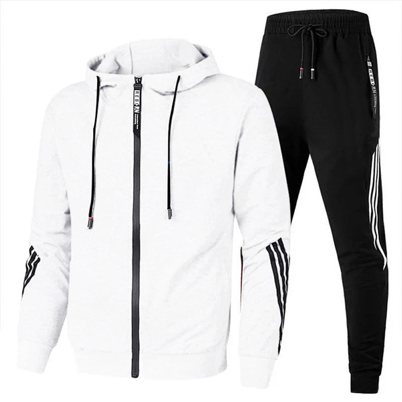 Men's Tracksuit Hooded Breathable Polyester-Cotton Zip Pockets