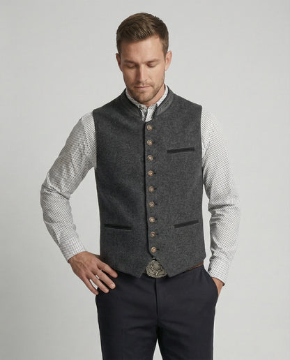Men's Vest Herringbone Stand-Up Collar Slim Tailored Fit