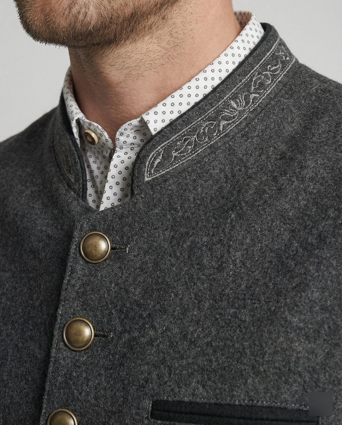 Men's Vest Herringbone Stand-Up Collar Slim Tailored Fit