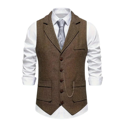 Men's Vest Tailored Fitted Lapels & Chain Detail