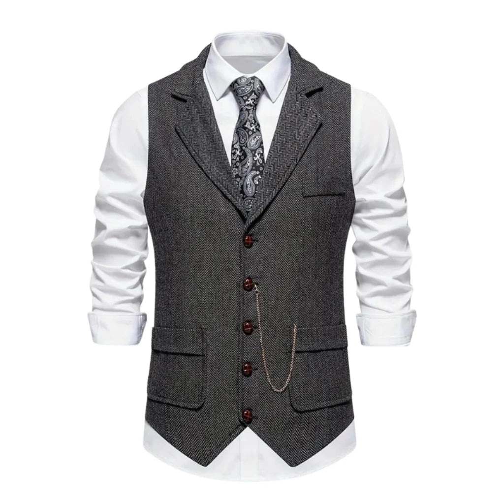 Men's Vest Tailored Fitted Lapels & Chain Detail