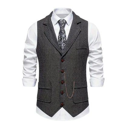 Men's Vest Tailored Fitted Lapels & Chain Detail