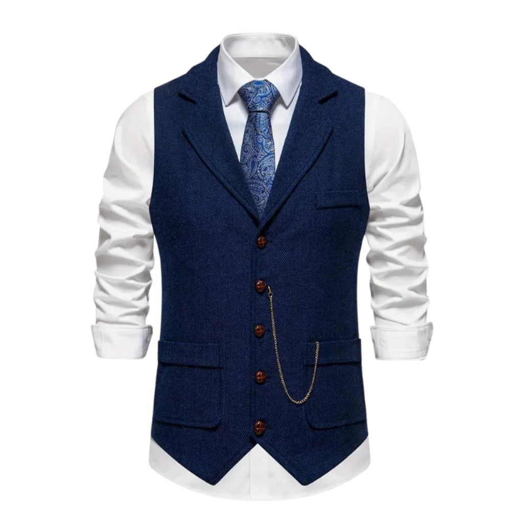 Men's Vest Tailored Fitted Lapels & Chain Detail