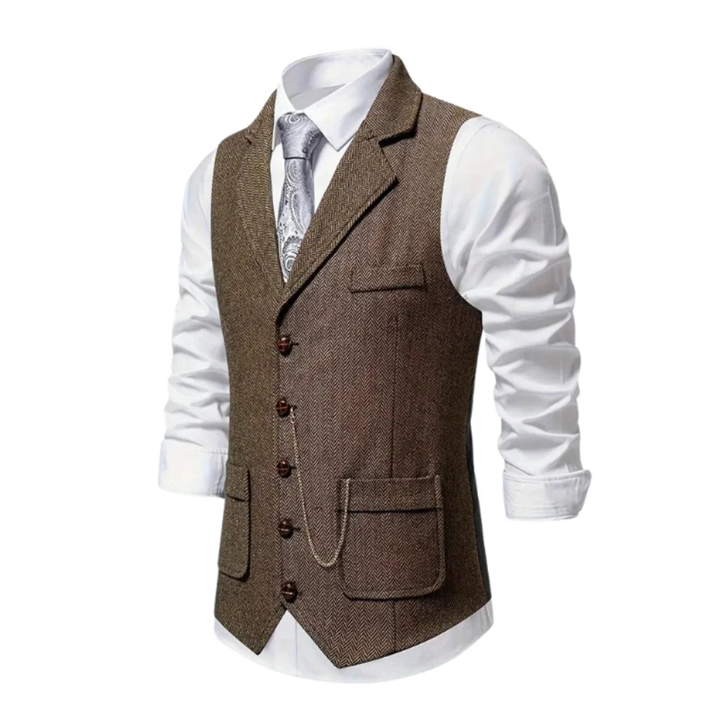 Men's Vest Tailored Fitted Lapels & Chain Detail