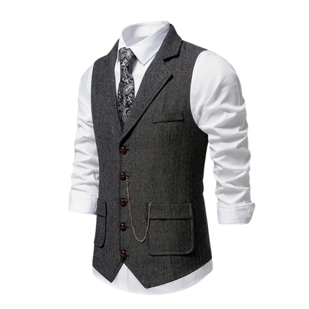 Men's Vest Tailored Fitted Lapels & Chain Detail