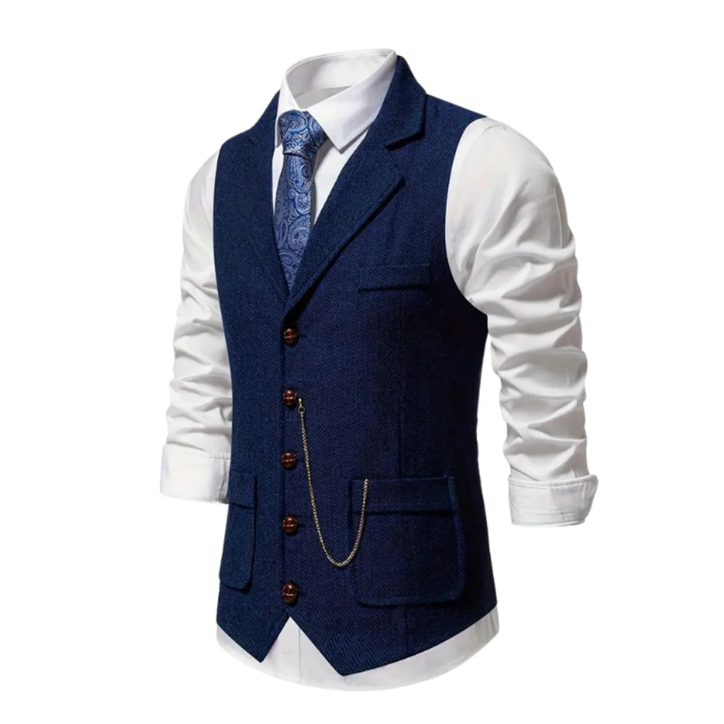 Men's Vest Tailored Fitted Lapels & Chain Detail