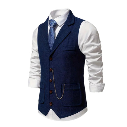 Men's Vest Tailored Fitted Lapels & Chain Detail