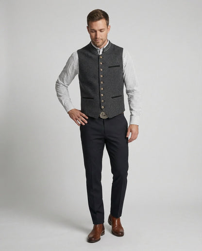 Men's Waistcoat Herringbone Tailored Fit Standing Collar