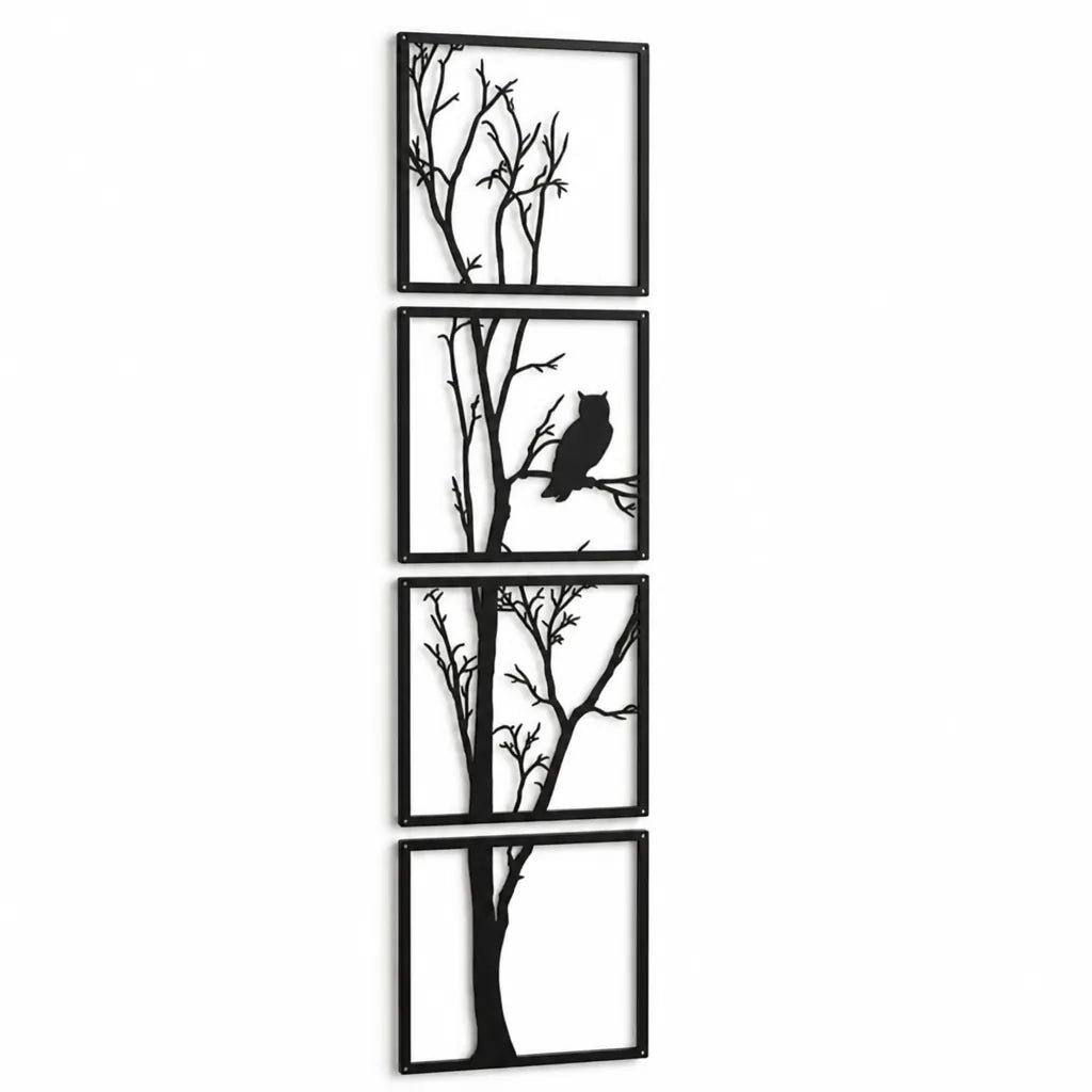 Metal Tree And Owl Silhouette Wall Art (135 cm)