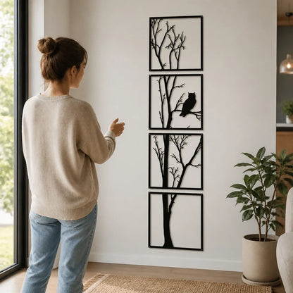 Metal Tree And Owl Silhouette Wall Art (135 cm)