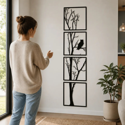 Metal Tree And Owl Silhouette Wall Art (135 cm)