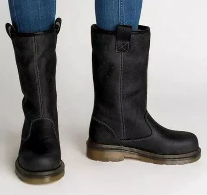 Mid-Calf Winter Boot Slip-On Lined Low Block Heel