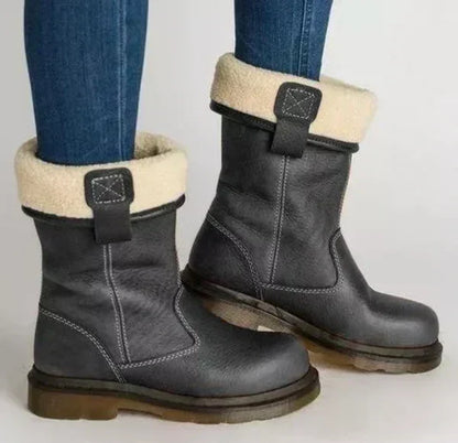 Mid-Calf Winter Boot Slip-On Lined Low Block Heel