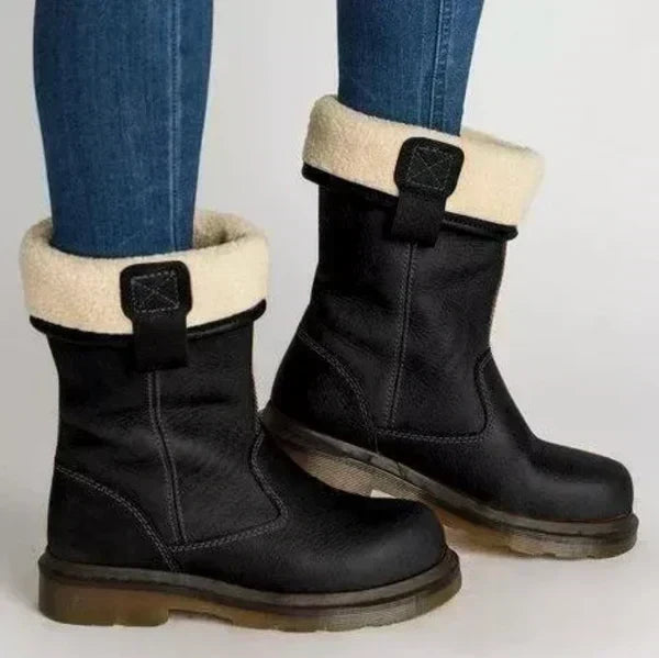 Mid-Calf Winter Boot Slip-On Lined Low Block Heel