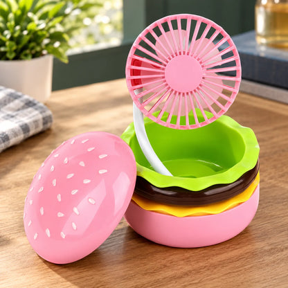 Mini Desk Fan Burger-Shaped USB Rechargeable