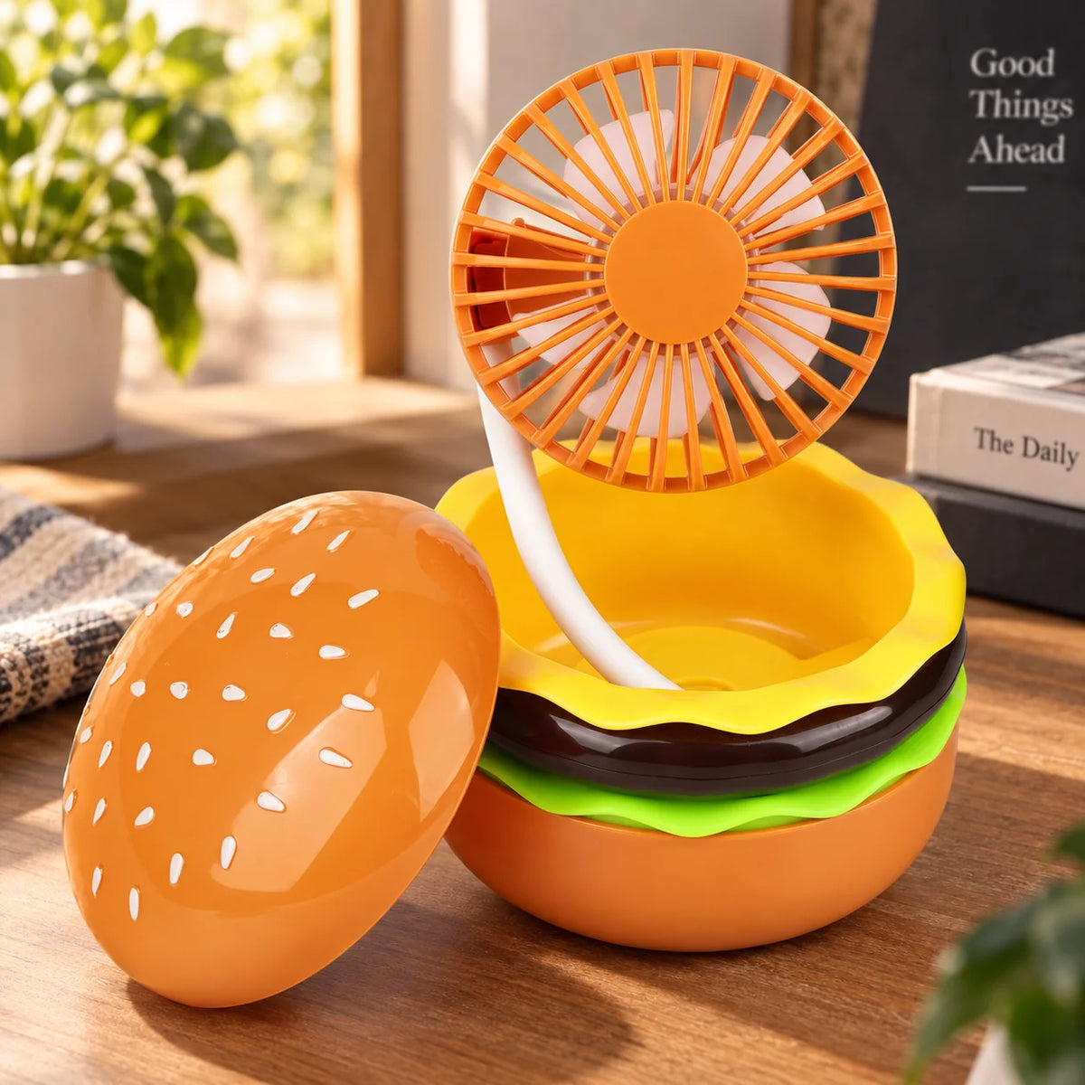 Mini Desk Fan Burger-Shaped USB Rechargeable