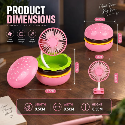 Mini Desk Fan Burger-Shaped USB Rechargeable