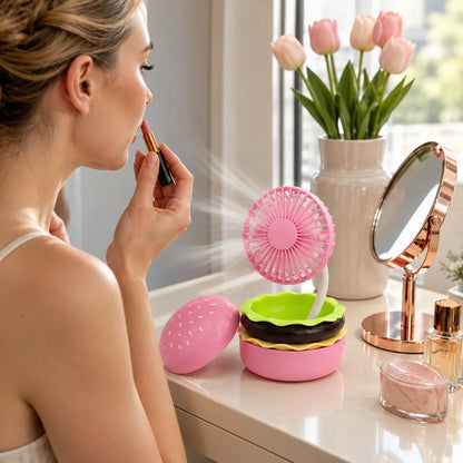 Mini Desk Fan Burger-Shaped USB Rechargeable