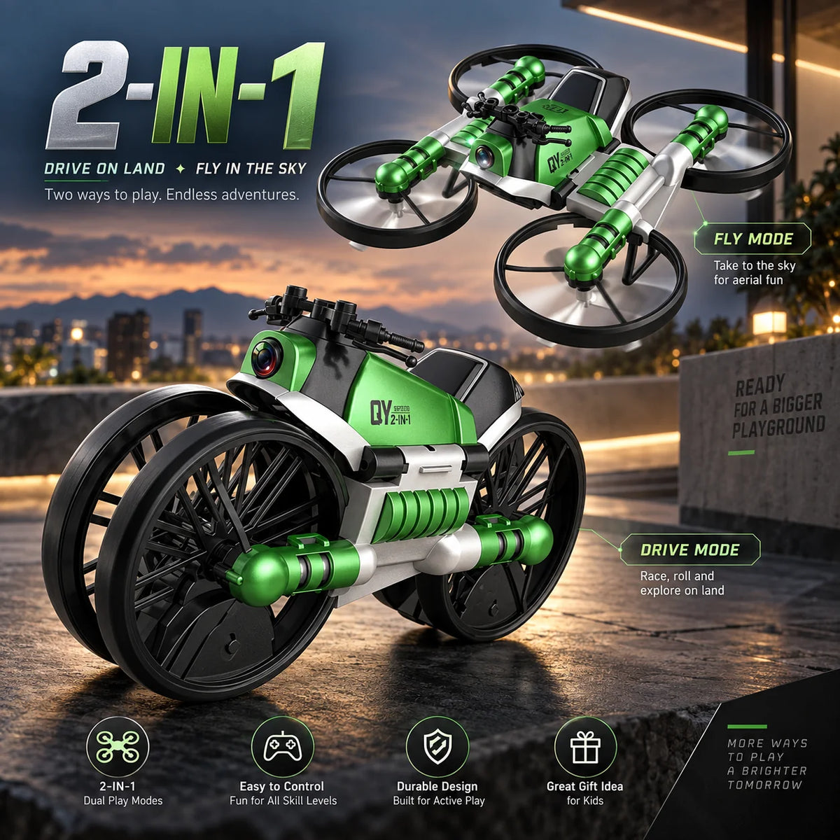 Mini Foldable Drone 2-in-1 Fly & Drive Built-In Camera
