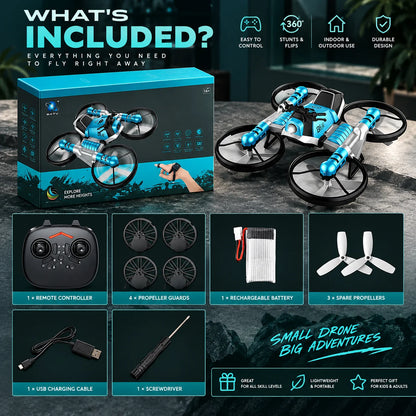 Mini Foldable Drone 2-in-1 Fly & Drive Built-In Camera