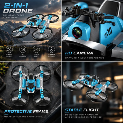 Mini Foldable Drone 2-in-1 Fly & Drive Built-In Camera